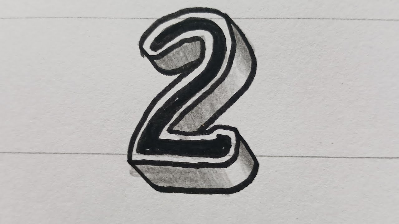 Простой 3D-рисунок цифры 2 / Как легко нарисовать цифры для начинающих