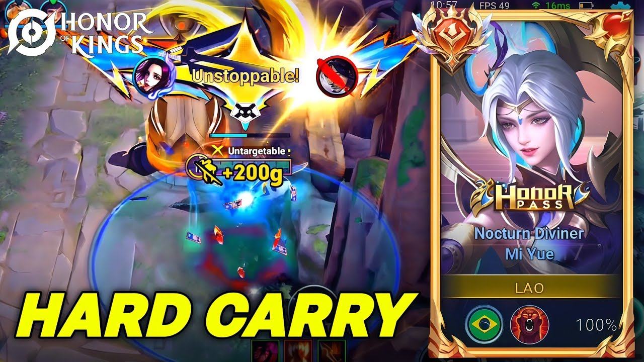 Mi Yue Clash Lane Gameplay - Hard Carry - Honor Of Kings