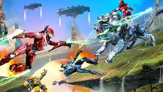 शेर रोबोट Vs ऑप्टिमस प्राइम युद्ध बड़ी लड़ाई Lion Robot Vs Optimus Prime Fight Cartoon Robot Stories screenshot 5