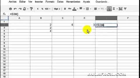 Usar la función SUM de suma/Hojas de Cálculo Google Docs/AulaFacil.com