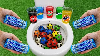 Football VS Mentos and Popular Sodas !! Fruko, Coca Cola, Fanta, Sprite and Mentos in the toilet