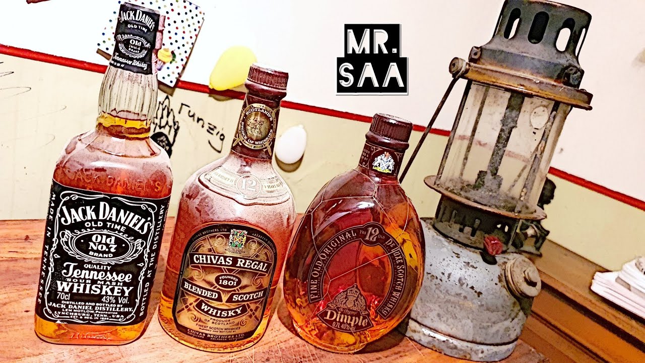 30y old whisky bottles: JACK DANIEL'S 🥃 DIMPLE 🥃 CHIVAS REGAL