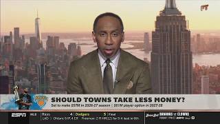 FIRST TAKE | Stephen A. breaks down how KATs salary affect Knicks cap and building roster ro repeat