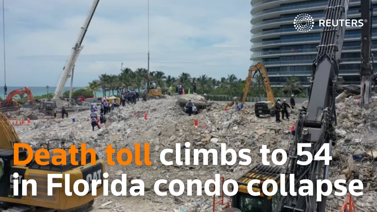 Death toll in Florida condo collapse rises to 54 - YouTube
