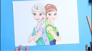 تلوين الأميرة المجمدة آنا وإلسا - Frozen Princess Anna and Elsa Drawing Coloring