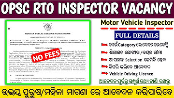 RTO Inspector Vacancy Odisha 2023/ OPSC MVI Vacancy/Full Details/