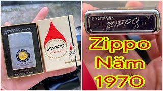 Vintage 1970 Zippo - 56 Years Unfired, Slanted Script Zippo, Large Square Cam, Original Cotton Wi...
