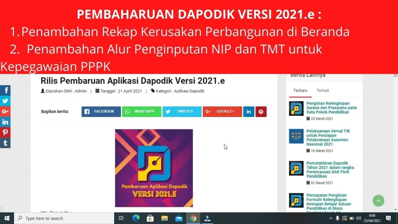 Cara Instal Pembaharuan Dapodik 2021.e 