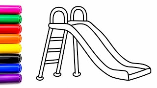 Easy Playground Slide Drawing Coloring For Kids How To Draw A Slide Step By Step