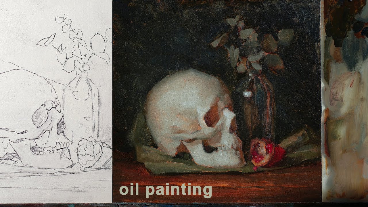 Still life/ Oil painting/ Oil sketch/ Skull