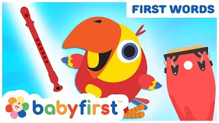 baby learning musical instruments larrys surprise eggs color crew first words babyfirst tv
