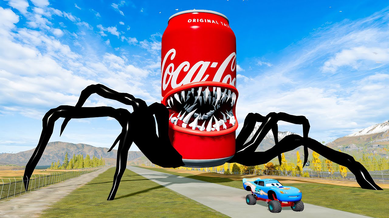 Epic escape from Lightning McQueen Zombie Eater, Coca Cola Eater, Mater Eater BeamNG.Drive