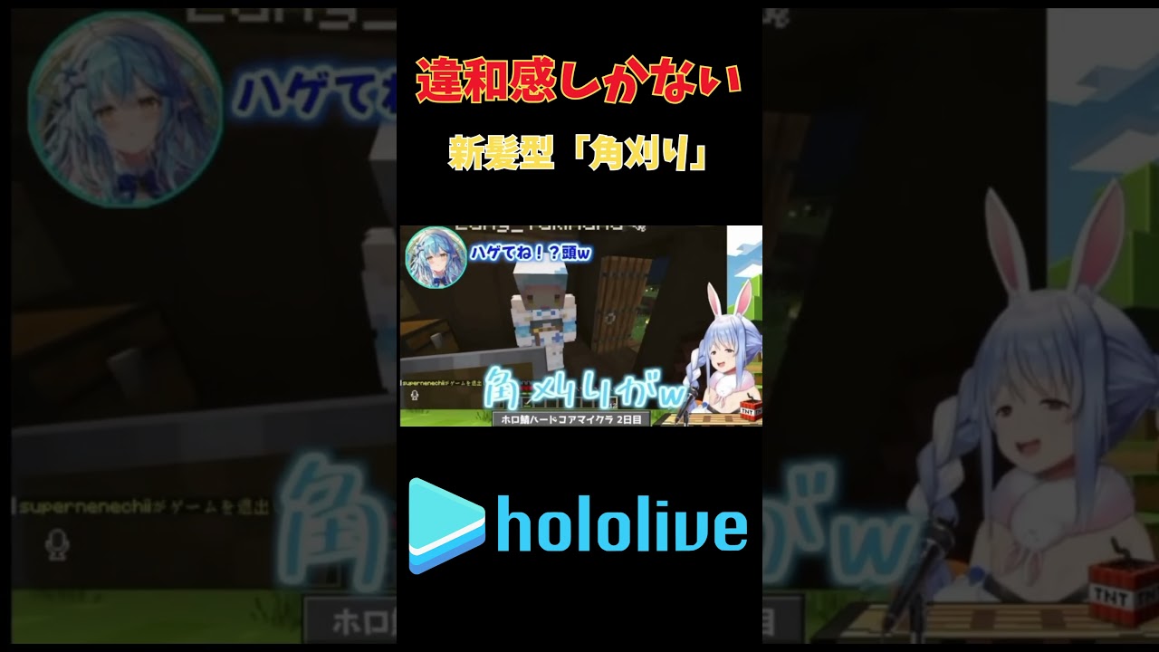 髪型に違和感しかないマイクラのラミィについツッコむぺこら #ホロライブ #雪花ラミィ #兎田ぺこら