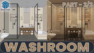 Modern Washroom Design in SketchUp with V-Ray + AI Realism ✨ | Full Modeling PART - 2/2