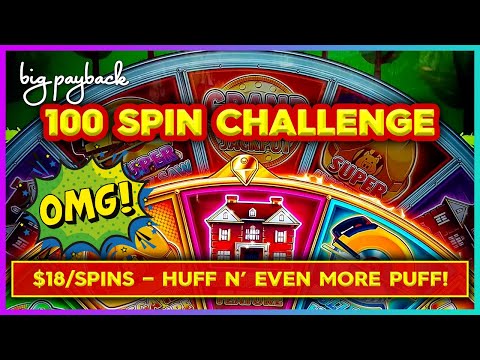 MASSIVE JACKPOT! $18/Spins - Huff N' Even More Puff Slot - 100 SPIN CHALLENGE! (Ep. 2)