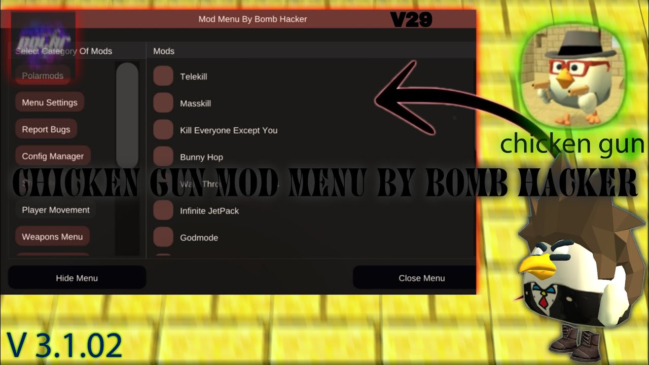 Читы на монеты чикен ган 4.0 0. Mod menu Chicken Gun Bomb Hacker. Читы на Чикен Ган 3.4.0. Bomb Hacker Chicken Gun. Chicken Gun Mod menu 3.1.02.