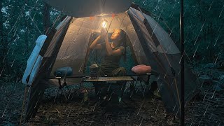 Camping in heavy rain heard the sound of lightning. Relax inside the small tent | ASMR