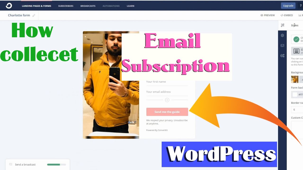 how to Add and Collect Email Subscription form in Wordpress (Convertkit ...