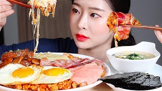 KIMCHI FRIED RICE Bacon Cheese Sunni side up eggs Hamburg Steak ASMR Mukbang Eating Show