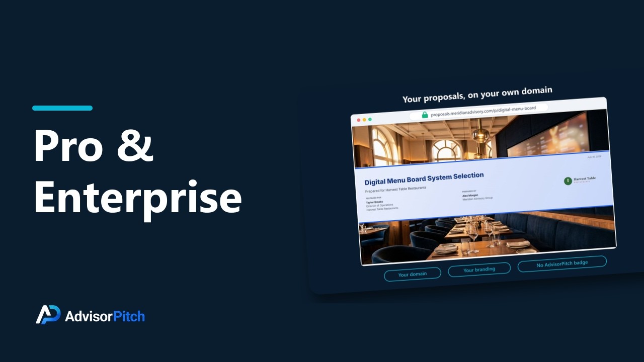 AdvisorPitch Pro & Enterprise: Unlimited Proposals, CRM Sync & White-Label