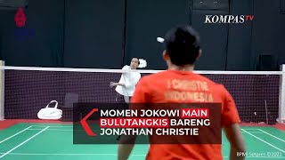 Keseruan Presiden Jokowi Main Bulu Tangkis Bareng Jonatan Christie dan Hendra Setiawan