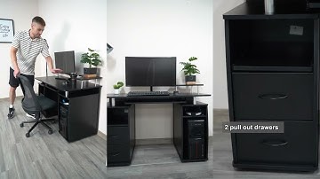 HOMCOM Computer Desk with Keyboard Tray, CPU Stand, Writing Desk with Drawers, Black