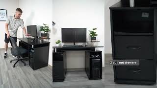 HOMCOM Computer Desk with Keyboard Tray, CPU Stand, Writing Desk with Drawers, Black