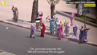 Sahrawi Demonstrators Raising WESTERN SAHARA's flags in Solidarity with the Detainee Ali Saadouni.
