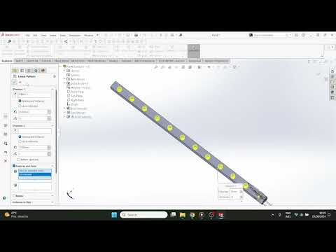 Hole Wizard, linear pattern in SolidWorks