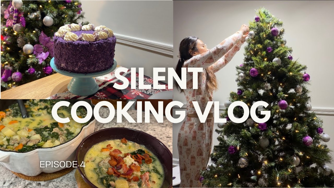 SILENT COOKING VLOG: Zuppa Toscana, UBE cake 🎂 | Setting up my Christmas tree 🎄❄️
