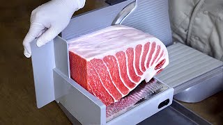 Slice 3000g whole TUNA with a meat slicer