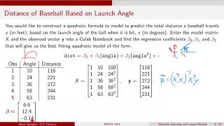 MATH 3191: Launch Angle and Distance Quadratic Regression Model 1