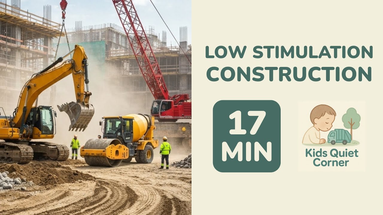 LOW STIMULATION Construction for Toddlers! 🏗️ 17 Mins Calm Construction Action | Kids Quiet Corner