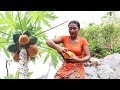 Survival skills: Find food & Meet natural papaya for eat - Natural papaya eating delicious #62