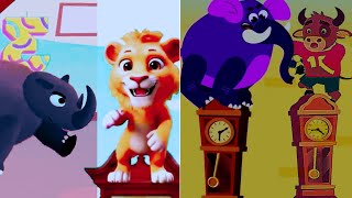 Hickory Dickory Dock 🐃Buffalo 🦁Lion 🐘Elephant 🐂Bull Animals went up the Clock SplitScreen