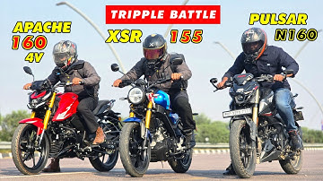AFTER SERVICE: Yamaha XSR155 vs Bajaj Pulsar N160 vs Tvs Apache 160 4V | Ultimate 3-Way Drag Race