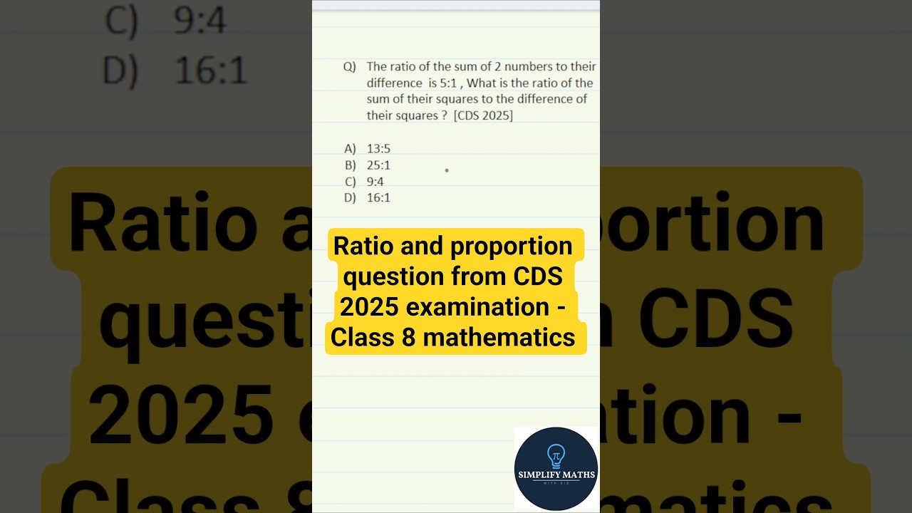 CDS 2025 Question Solved: Ratio & Proportion Using Class 8 Math Concepts  