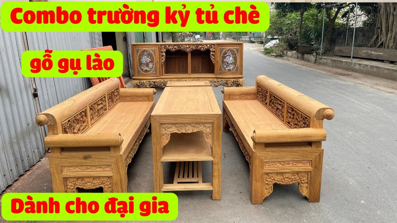 Combo Trường Kỷ Tam Quốc + Tủ Chè Cổ Gỗ Gụ Siêu Đẹp - Đồ Gỗ Nam Quỳnh