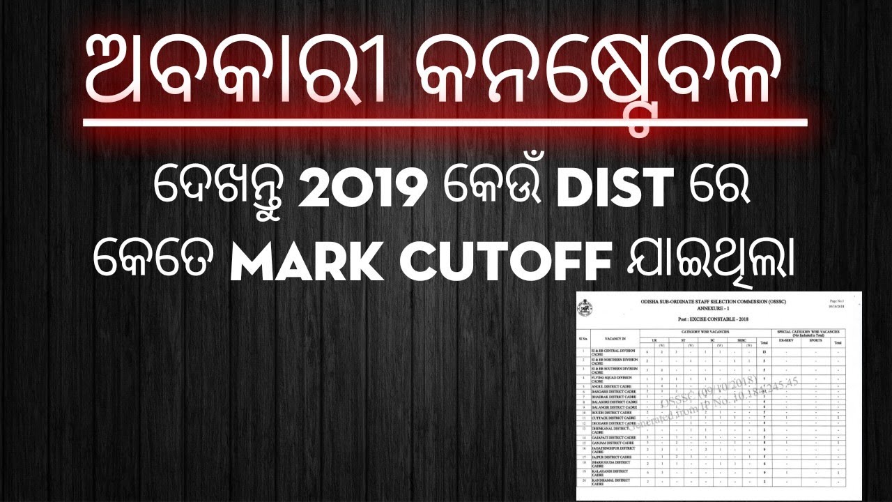 Excise Constable Previous year Cutoff Marks-2019