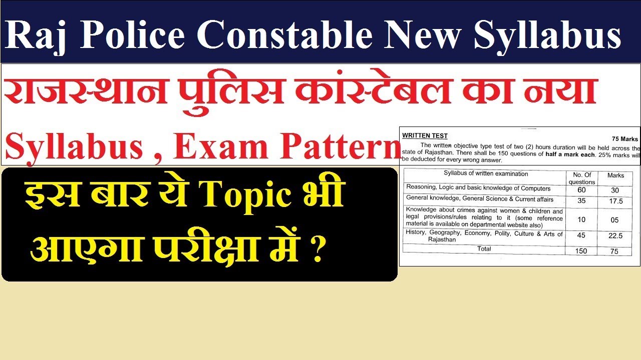 Rajasthan Police Costable New Syllabus 2019 Exam Pattern
