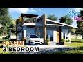 9x8 Meters House Design with Mini Deck , 3 Bedroom