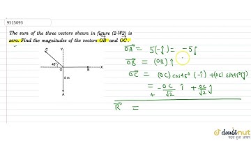 The sum of the three vectors shown in figure is zero. Find the magnitudes of the vectors `vec(OB...