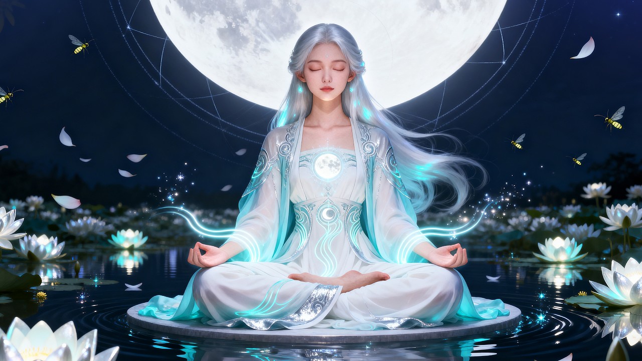 963Hz + 417Hz + 528Hz Healing Frequency - Moon Lotus Goddess Meditation - Raise Vibration & Miracle