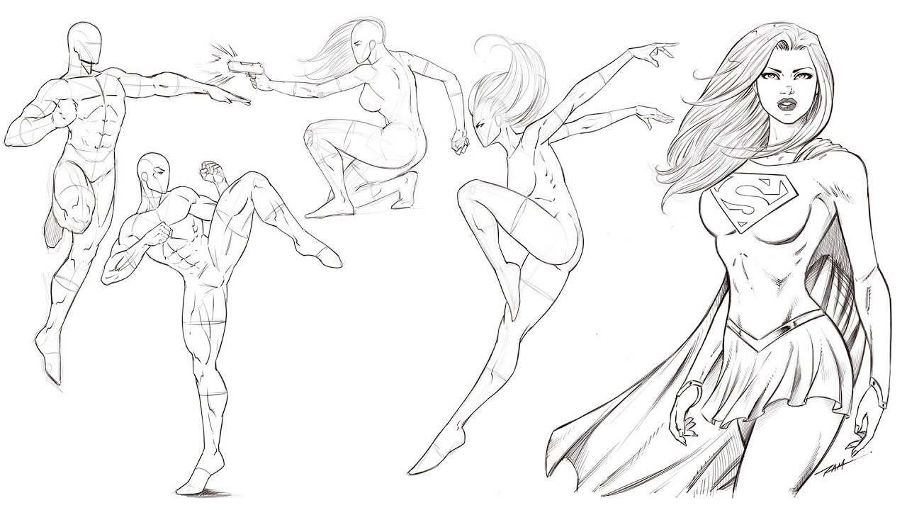 Drawing More Superhero Poses for Comics - YouTube