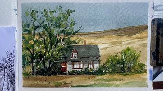 Weekly SKETCH CHALLENGE!!! Simple Watercolor Landscape Painting, Watercolour Sketching Demo Tutorial