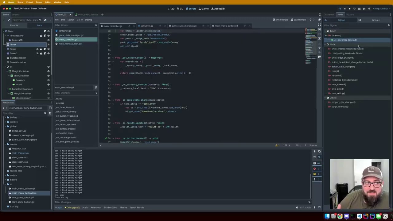 Day 17: Pause Menu, Main Menu UI & Custom Buttons in Godot | Tower Defense Devlog