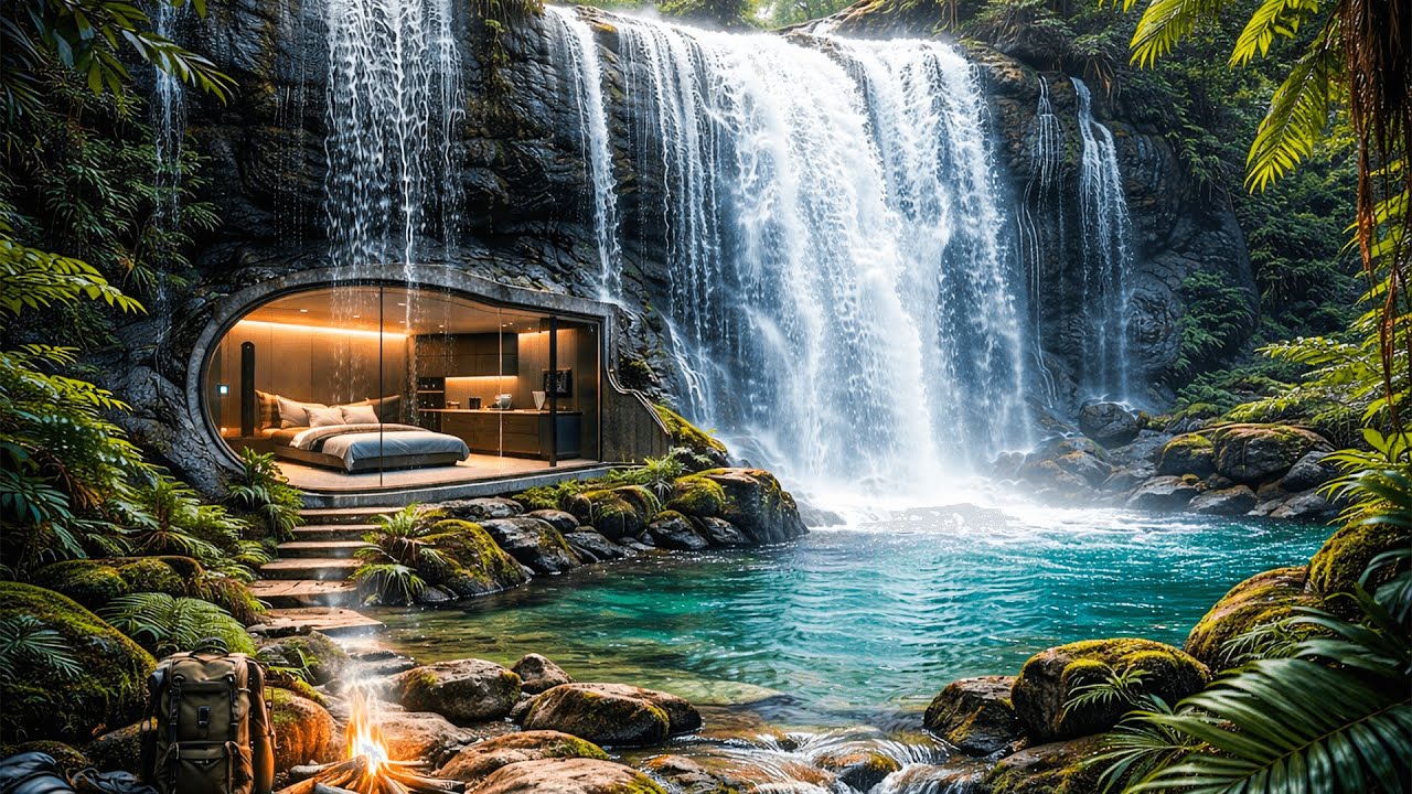 Building a HIDDEN SHELTER Under a Waterfall!