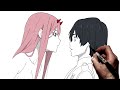 How To Draw Zero Two &amp; Hiro | Step By Step | Darling In The Franxx