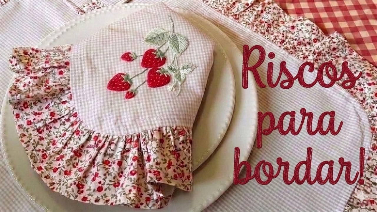 Caminho de mesa bordado e outras peças para Mesa Posta - com coleções de riscos pra bordar!