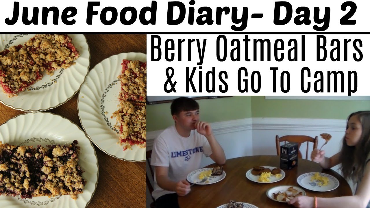 June 2017 Food Diary Day 2- Blueberry Oatmeal Bars & Kids Go To Camp